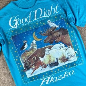 Jan Griggs Alaska Wildlife Graphic T Shirt Turquoise Women's Size M